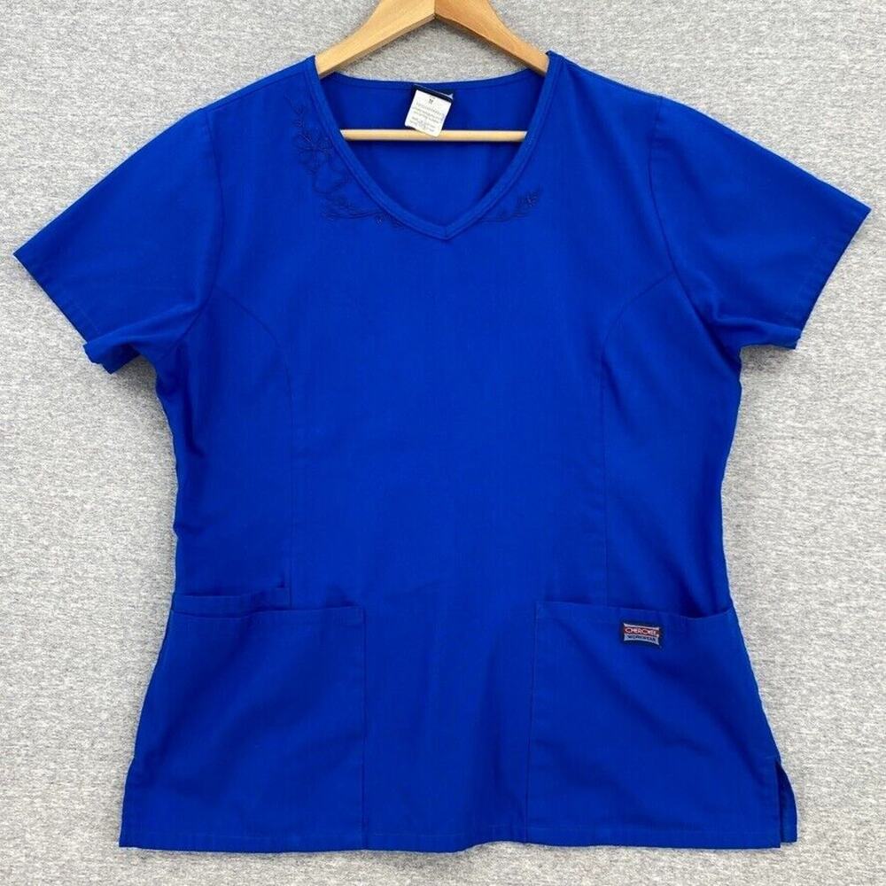 Cherokee Workwear Scrub Top Womens Medium Blue VNeck Healthcare Uniform